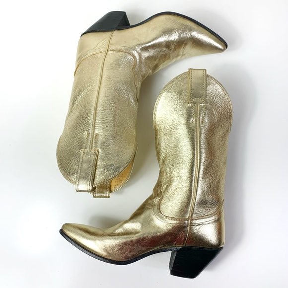 Justin Leather Gold Boots, 6 - Picture 7 of 8